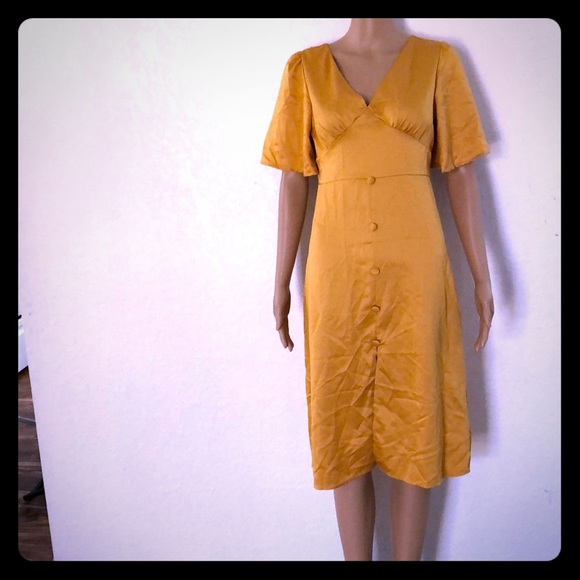 mustard yellow silk dress